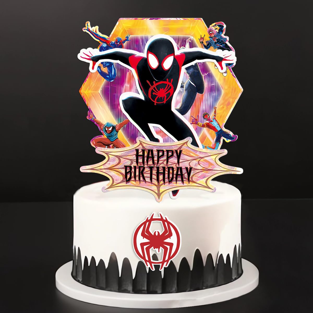 Valentina Buck 4 Pcs Spider Cake Topper Set, Hero Cake Decorations, Man Theme Birthday, Party Supplies for Parallel Universe Theme