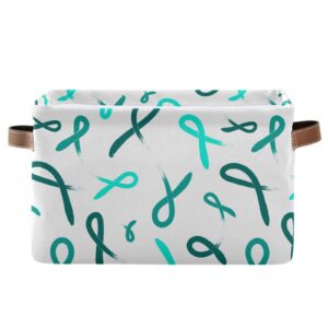 teal ribbon painted ovarian cancer storage basket foldable large closet organizer storage containers for office closet shelves, 1 pack