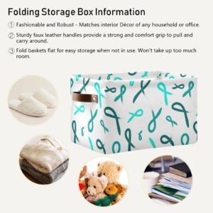 Teal Ribbon Painted Ovarian Cancer Storage Basket Foldable Large Closet Organizer Storage Containers for Office Closet Shelves, 1 Pack