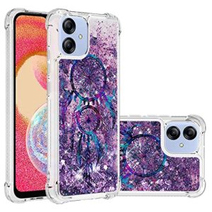 CAIYUNL for Samsung Galaxy A04E Phone Case with Screen Protector, Women Girls Glitter Bling Floating Liquid Cute Soft TPU Slim Silicone Shockproof Protective Cover for Samsung Galaxy A04E Case-Purple