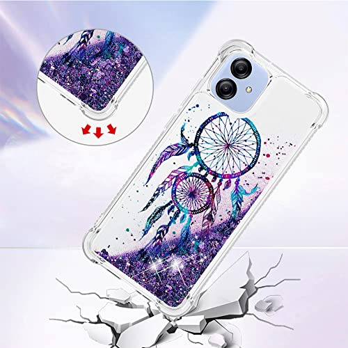 CAIYUNL for Samsung Galaxy A04E Phone Case with Screen Protector, Women Girls Glitter Bling Floating Liquid Cute Soft TPU Slim Silicone Shockproof Protective Cover for Samsung Galaxy A04E Case-Purple