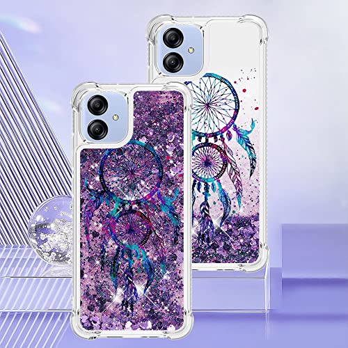 CAIYUNL for Samsung Galaxy A04E Phone Case with Screen Protector, Women Girls Glitter Bling Floating Liquid Cute Soft TPU Slim Silicone Shockproof Protective Cover for Samsung Galaxy A04E Case-Purple