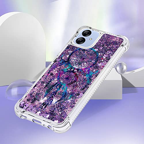 CAIYUNL for Samsung Galaxy A04E Phone Case with Screen Protector, Women Girls Glitter Bling Floating Liquid Cute Soft TPU Slim Silicone Shockproof Protective Cover for Samsung Galaxy A04E Case-Purple