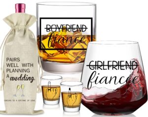 comfit engagement gifts for couples - fiance fiancee engagement gift wine whiskey glass, engaged gifts for boyfriend,girlfriend,couples newly engaged