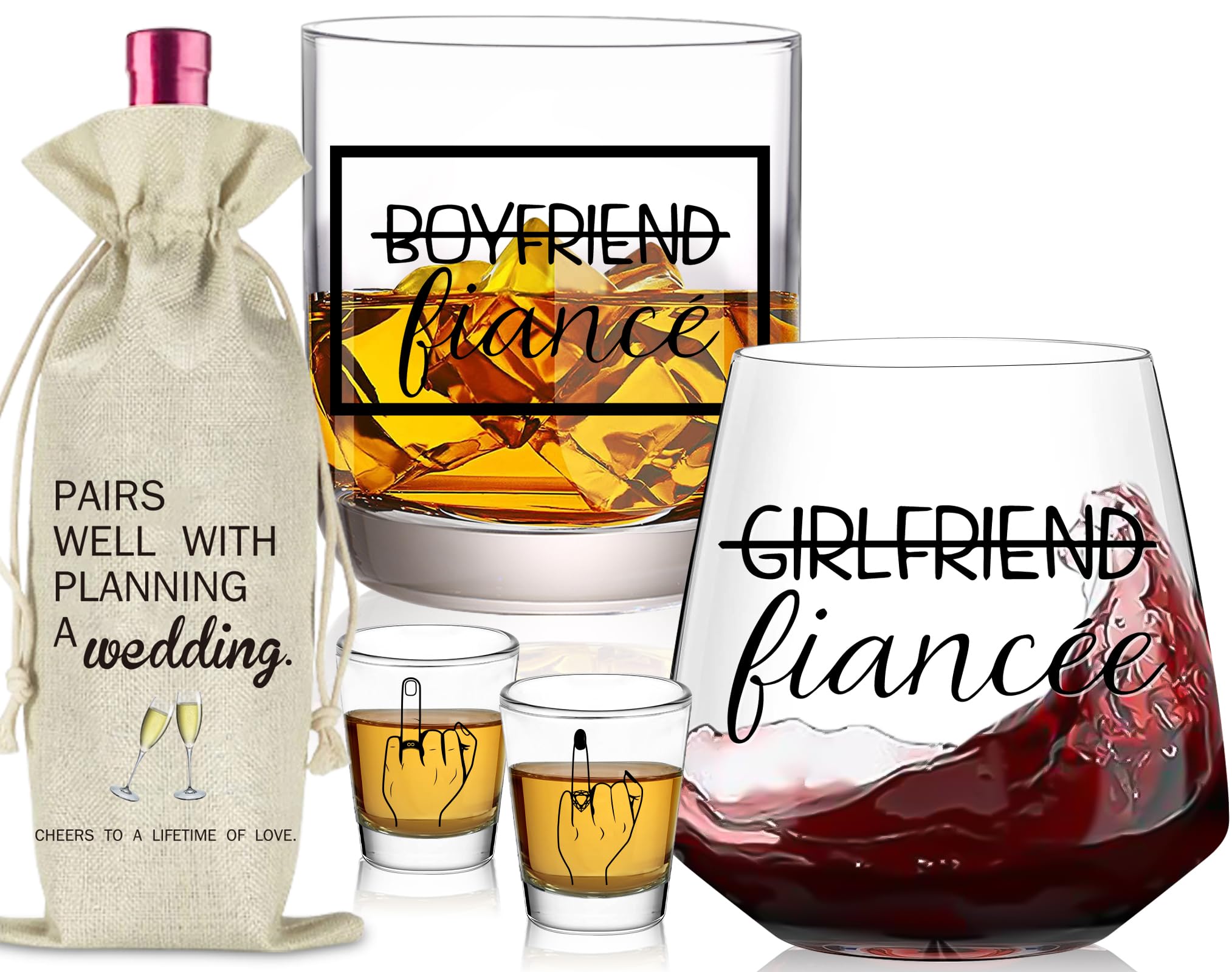 comfit Engagement Gifts for Couples - Fiance Fiancee Engagement Gift Wine Whiskey Glass, Engaged Gifts for Boyfriend,Girlfriend,Couples Newly Engaged