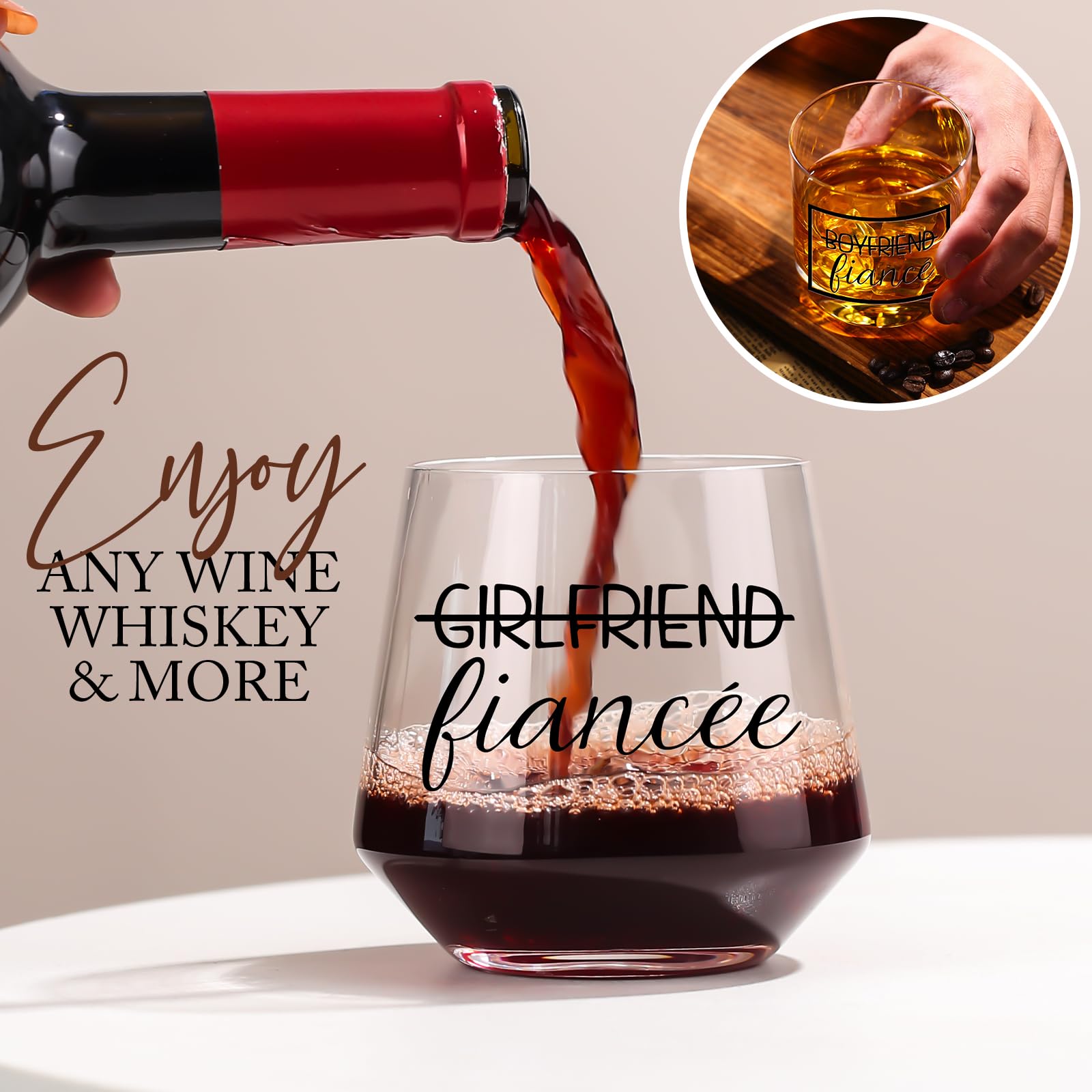 comfit Engagement Gifts for Couples - Fiance Fiancee Engagement Gift Wine Whiskey Glass, Engaged Gifts for Boyfriend,Girlfriend,Couples Newly Engaged