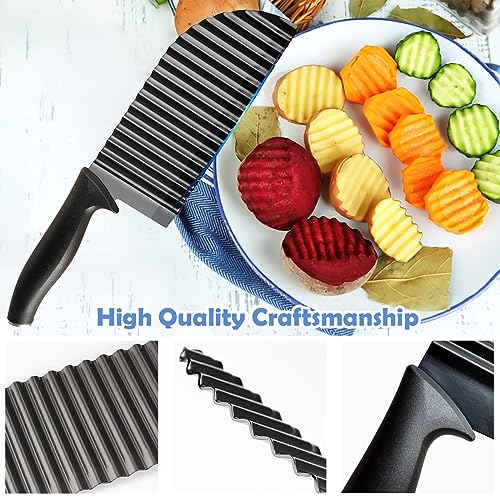 HAWOWZ Crinkle Cutter for Veggies Potatoes, Crinkle Knife for Salad Chopping Cucumber Carrot Fruit, Wave Knife Stainless Steel French Fry Slicer