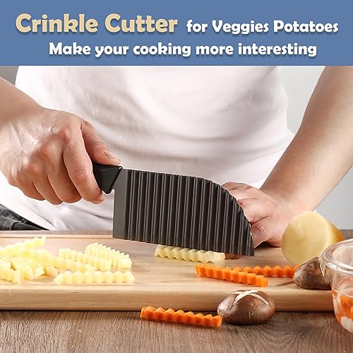 HAWOWZ Crinkle Cutter for Veggies Potatoes, Crinkle Knife for Salad Chopping Cucumber Carrot Fruit, Wave Knife Stainless Steel French Fry Slicer