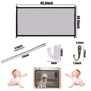 Portable Mesh Baby Gate 43.3"x30.9",Black Mesh Magic Pet Dog Gate for Stairs/Doorways/Hallways Easy-Install Child's Safety Gates Folding for Indoor and Outdoor Safety Gate Install Anywhere for Dogs