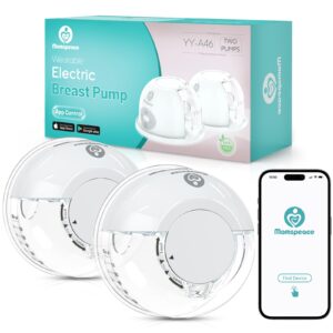 breast pump, momspeace breast pump hands free with app, double wearable breastfeeding pump, portable electric breast pump with 2 mode & 12 levels, memory function, low noise & painless-24mm, 2 pack