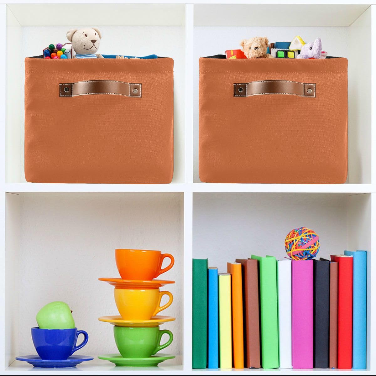 Hello Fall Orange Storage Basket Fabric Kitchen Baskets Autumn Pumpkin Open Home Storage Bins Boxes Foldable Organizer Bag for Baby Cloth Pet Toy Book Shelf Closet Baskets 16×12×8 Inches