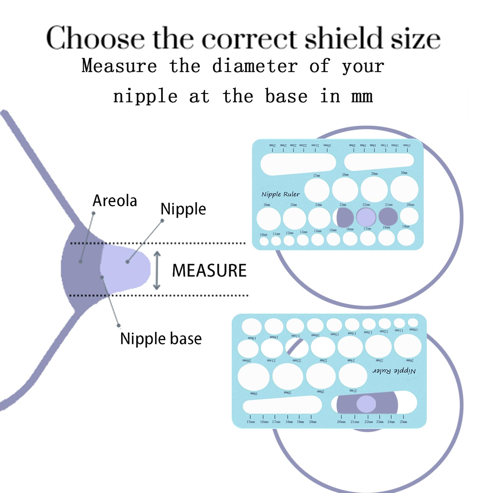 bliblo Nipples Sizer,Silicone Nipple Ruler of Flange Size,Breast Flange Measuring Breast Pump Sizing Tool,Breast Pump Sizing Tool,Nipple Ruler for Flange Sizing (Blue)
