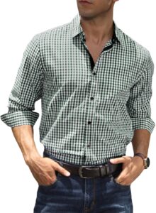 jmierr mens button up shirts long sleeve dress shirts plaid slim fit fasion casual clothing, us 49(2xl), a green