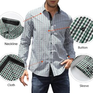 JMIERR Mens Button Up Shirts Long Sleeve Dress Shirts Plaid Slim Fit Fasion Casual Clothing, US 49(2XL), A Green