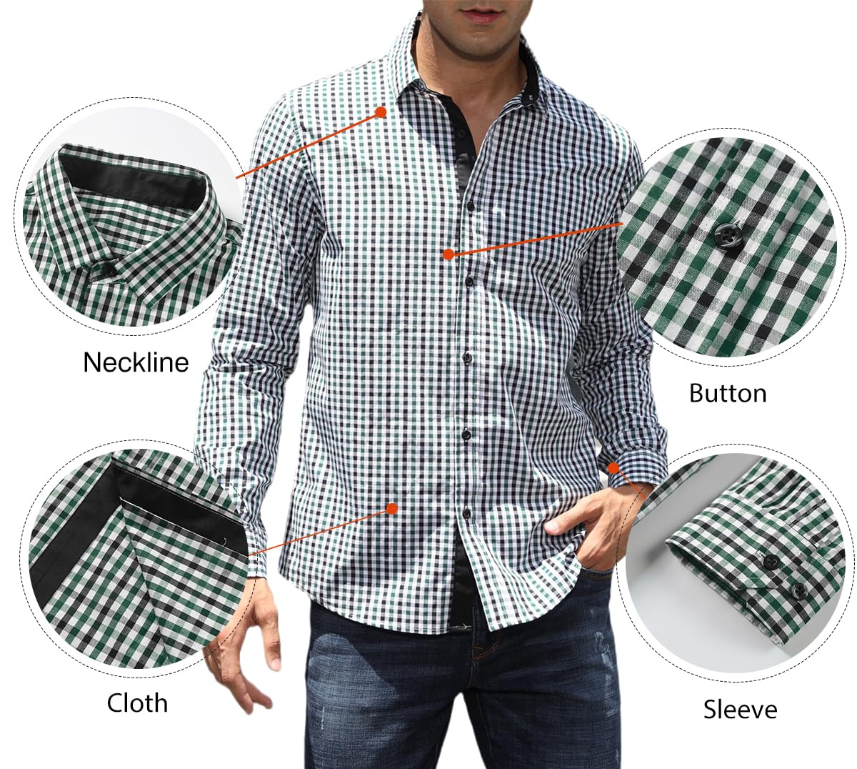 JMIERR Mens Button Up Shirts Long Sleeve Dress Shirts Plaid Slim Fit Fasion Casual Clothing, US 49(2XL), A Green