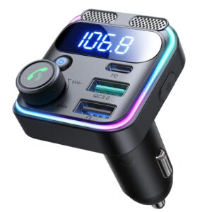 2023 upgrade bluetooth 5.3 fm transmitter car adapter [stronger dual mics & hifi deep bass sound] 48w pd& qc3.0 usb c car charger cigarette lighter adapter, hands-free calling radio stereo receiver