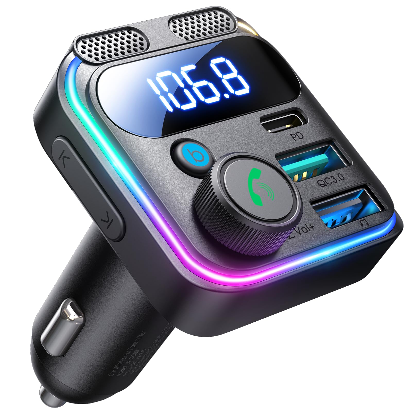 2023 Upgrade Bluetooth 5.3 FM Transmitter Car Adapter [Stronger Dual Mics & HiFi Deep Bass Sound] 48W PD& QC3.0 USB C Car Charger Cigarette Lighter Adapter, Hands-Free Calling Radio Stereo Receiver