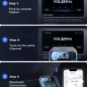 2023 Upgrade Bluetooth 5.3 FM Transmitter Car Adapter [Stronger Dual Mics & HiFi Deep Bass Sound] 48W PD& QC3.0 USB C Car Charger Cigarette Lighter Adapter, Hands-Free Calling Radio Stereo Receiver