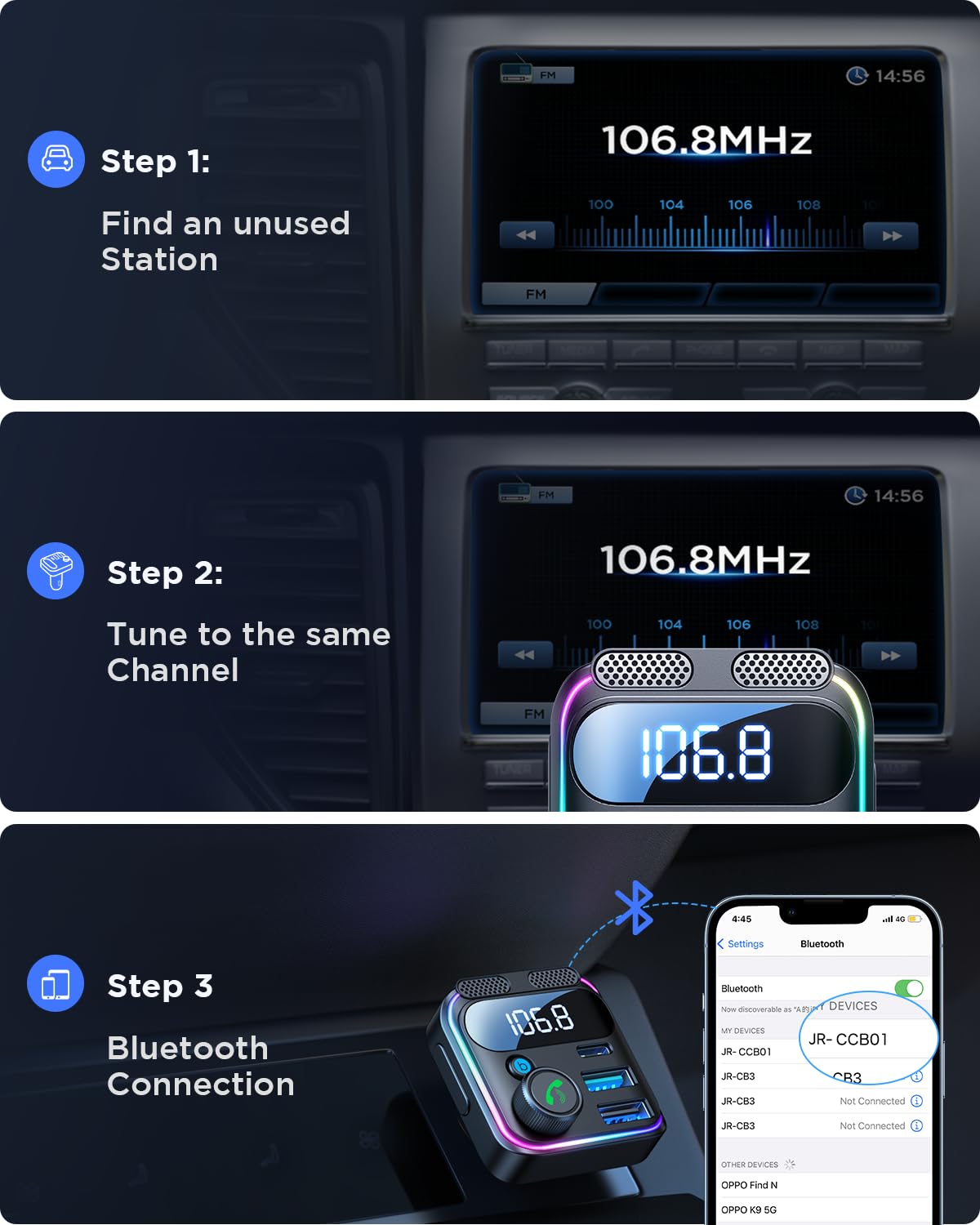 2023 Upgrade Bluetooth 5.3 FM Transmitter Car Adapter [Stronger Dual Mics & HiFi Deep Bass Sound] 48W PD& QC3.0 USB C Car Charger Cigarette Lighter Adapter, Hands-Free Calling Radio Stereo Receiver