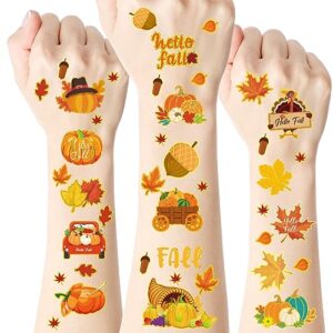 demissle 72 sheets fall temporary tattoos for kids baseball temporary tattoos stickers thanksgiving bee tattoos for kids party supplies (animal)