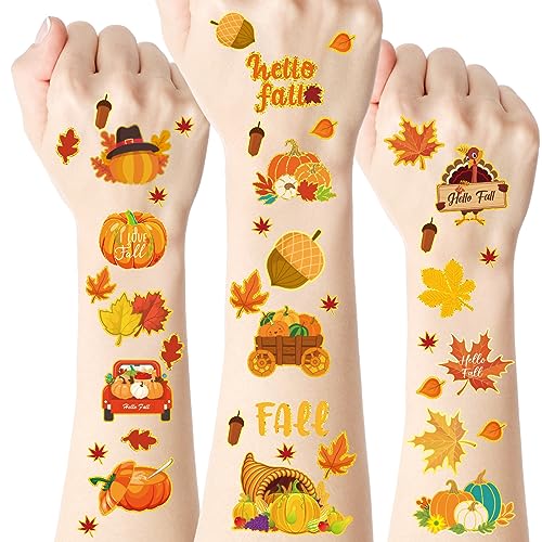 Demissle 72 Sheets fall Temporary Tattoos for Kids Baseball Temporary Tattoos Stickers Thanksgiving Bee Tattoos for Kids Party Supplies (Animal)