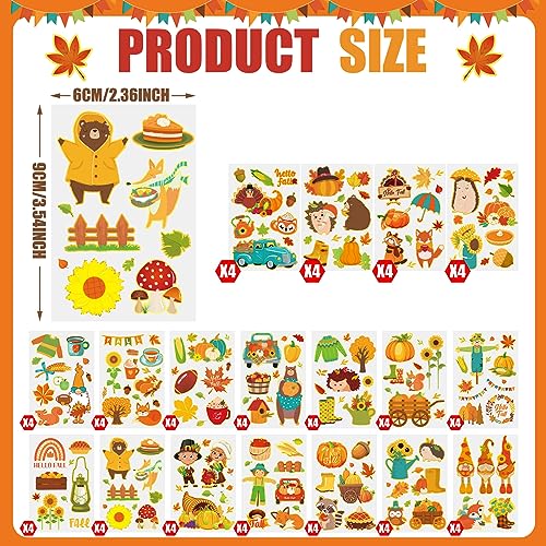 Demissle 72 Sheets fall Temporary Tattoos for Kids Baseball Temporary Tattoos Stickers Thanksgiving Bee Tattoos for Kids Party Supplies (Animal)