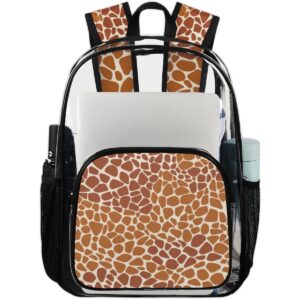 Mularoka Abstract Giraffe Print Brown Clear Backpack with Reinforced Padded Straps Heavy Duty PVC Transparent Backpack See Through Casual Day Packs