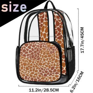 Mularoka Abstract Giraffe Print Brown Clear Backpack with Reinforced Padded Straps Heavy Duty PVC Transparent Backpack See Through Casual Day Packs