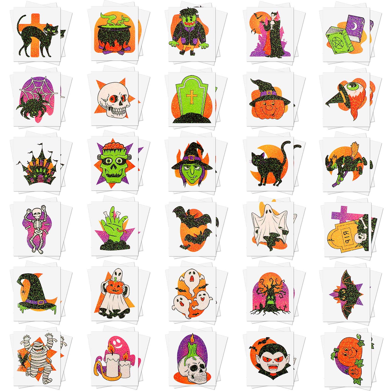 Libima 300 Pcs Halloween Glitter Tattoos for Kids Halloween Party Costume Accessory Glitter Temporary Tattoos Body Stickers Glitter Pumpkin Witch Hat Ghost Cat Skull Body Face Tattoos Stickers