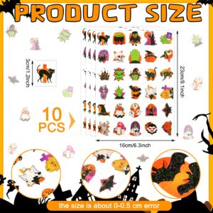 Libima 300 Pcs Halloween Glitter Tattoos for Kids Halloween Party Costume Accessory Glitter Temporary Tattoos Body Stickers Glitter Pumpkin Witch Hat Ghost Cat Skull Body Face Tattoos Stickers