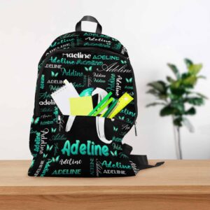 MyPupSocks Personalized Casual Daypack School Bag with Name for Students Back School Gift, Custom Green Initial Name Backpack Shoulder Bag Book Bag Travel Knapsack for Men Women Hiking Travel