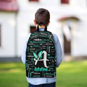 MyPupSocks Personalized Casual Daypack School Bag with Name for Students Back School Gift, Custom Green Initial Name Backpack Shoulder Bag Book Bag Travel Knapsack for Men Women Hiking Travel