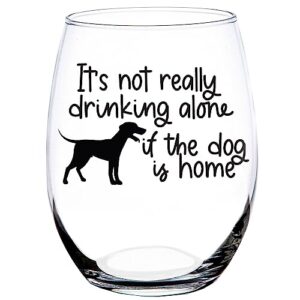 toasted tales - it's not really drinking alone if the dog is home wine glass | funny best gift for dog lovers | birthday gift for dog owner | dog mom pet lover gifts for him, her & friends (15 oz)