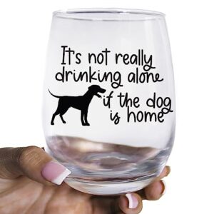 Toasted Tales - It's Not Really Drinking Alone if the Dog is Home Wine Glass | Funny Best Gift For Dog Lovers | Birthday Gift For Dog Owner | Dog Mom Pet Lover Gifts For Him, Her & Friends (15 oz)