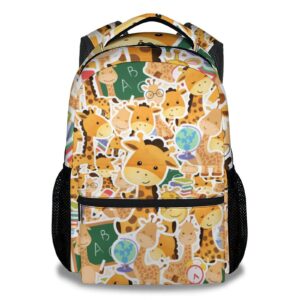 homexzdiy giraffe backpack for girls boys, 16" yellow backpacks for school, kawaii large capacity lightweight bookbag for kids students