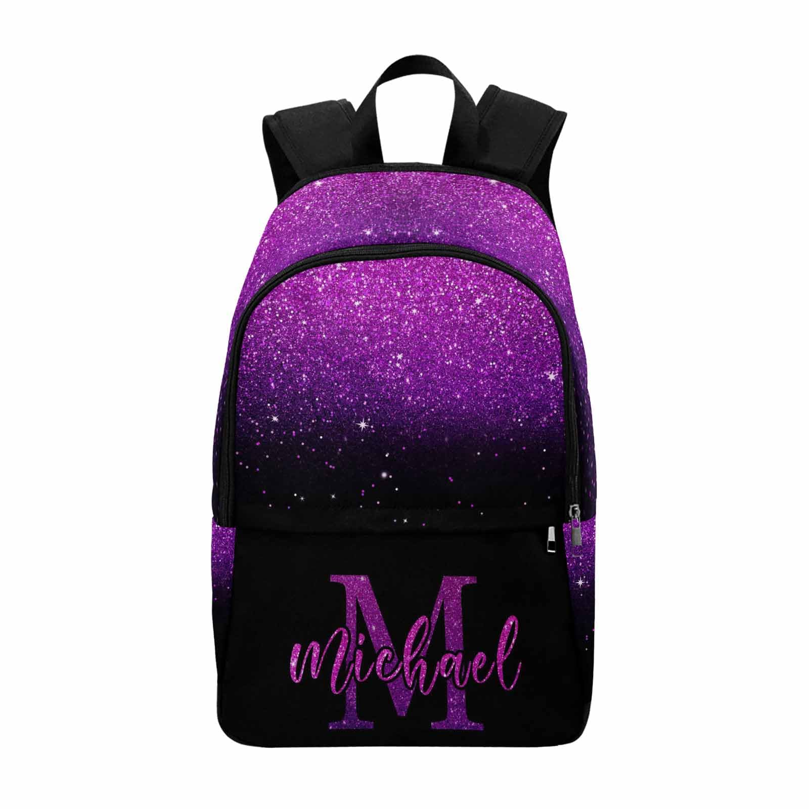 MyPupSocks Personalized School Backpack for Daughter from Mom, Custom Purple Shining Glitter Stars Casual Daypacks Customized Travel Book Bag with Name Knapsack Schoolbag for Teens Boys Girls College