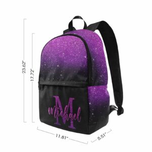 MyPupSocks Personalized School Backpack for Daughter from Mom, Custom Purple Shining Glitter Stars Casual Daypacks Customized Travel Book Bag with Name Knapsack Schoolbag for Teens Boys Girls College