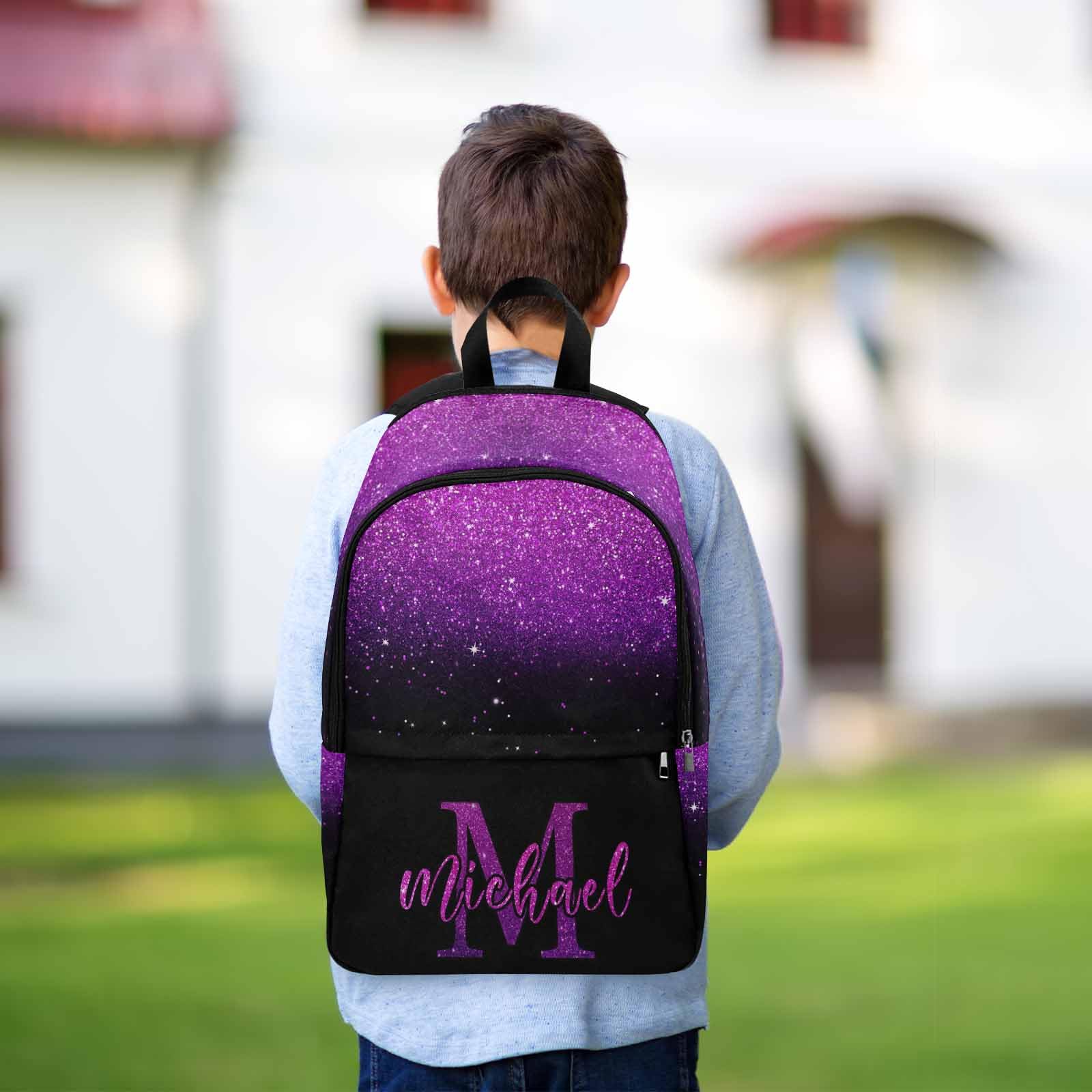 MyPupSocks Personalized School Backpack for Daughter from Mom, Custom Purple Shining Glitter Stars Casual Daypacks Customized Travel Book Bag with Name Knapsack Schoolbag for Teens Boys Girls College