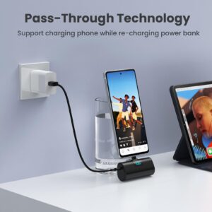 Small Portable Charger 5200mAh,Upgraded PD USB C Power Bank Built-in USB-C Connector,LCD Display Battery Pack,Compatible with iPhone 15/15 Plus/15 Pro/15 Pro Max/iPad Pro/Samsung Android Phone etc