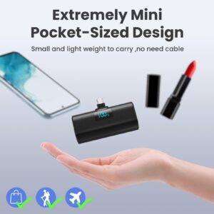 Small Portable Charger 5200mAh,Upgraded PD USB C Power Bank Built-in USB-C Connector,LCD Display Battery Pack,Compatible with iPhone 15/15 Plus/15 Pro/15 Pro Max/iPad Pro/Samsung Android Phone etc