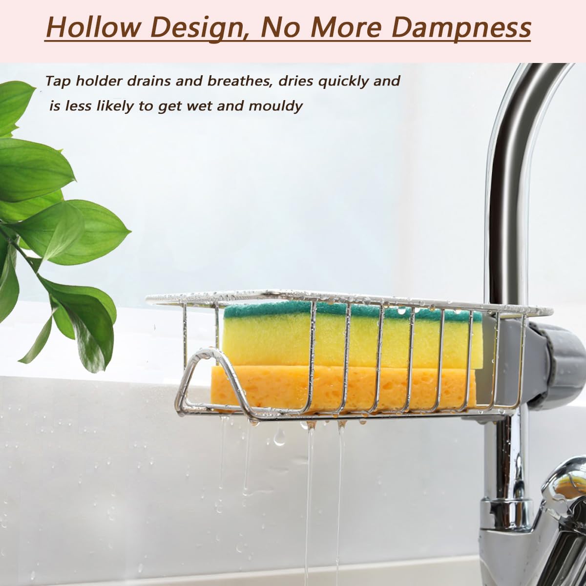 HyStarsigo Sponge Holder for Kitchen Sink, Adjustable Detachable Sponge Holder Over Faucet, Stainless Steel Faucet Rack for Kitchen, Sink Caddy Sponge Holder, Kitchen Sink Organizer