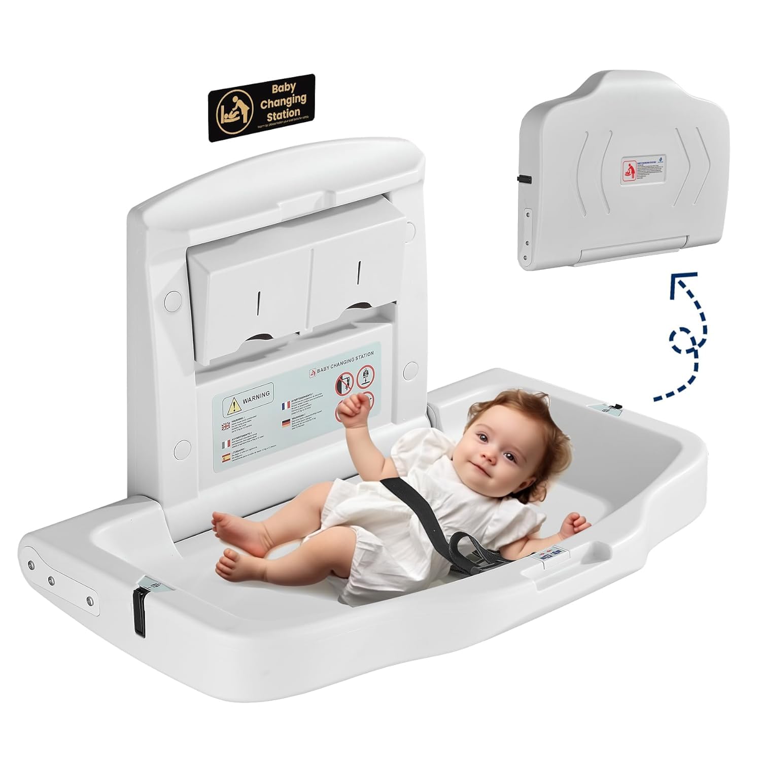 Cabo Deseado Baby Changing Station Wall Mount Commercial Diaper Changing Table Nursery Corner Changing 16” Wall Diaper Changer Station with Safety Strap Wall Restaurant Daycare Bathroom Horizontal