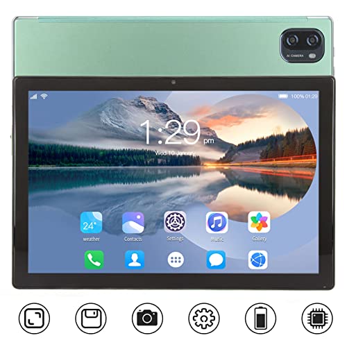 SHYEKYO FHD Tablet, Dual Camera 2 in 1 4G Network 10.1 Inch Tablet Green for Learning for Android 12 (US Plug)