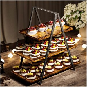 lieberen cupcake stand, vintage wood 3 tier dessert stand, dessert table display set, cupcake stand for 50 cupcakes, suitable for home parties, vendor event display stand size 17.5 x 8.74 x 15.75 in