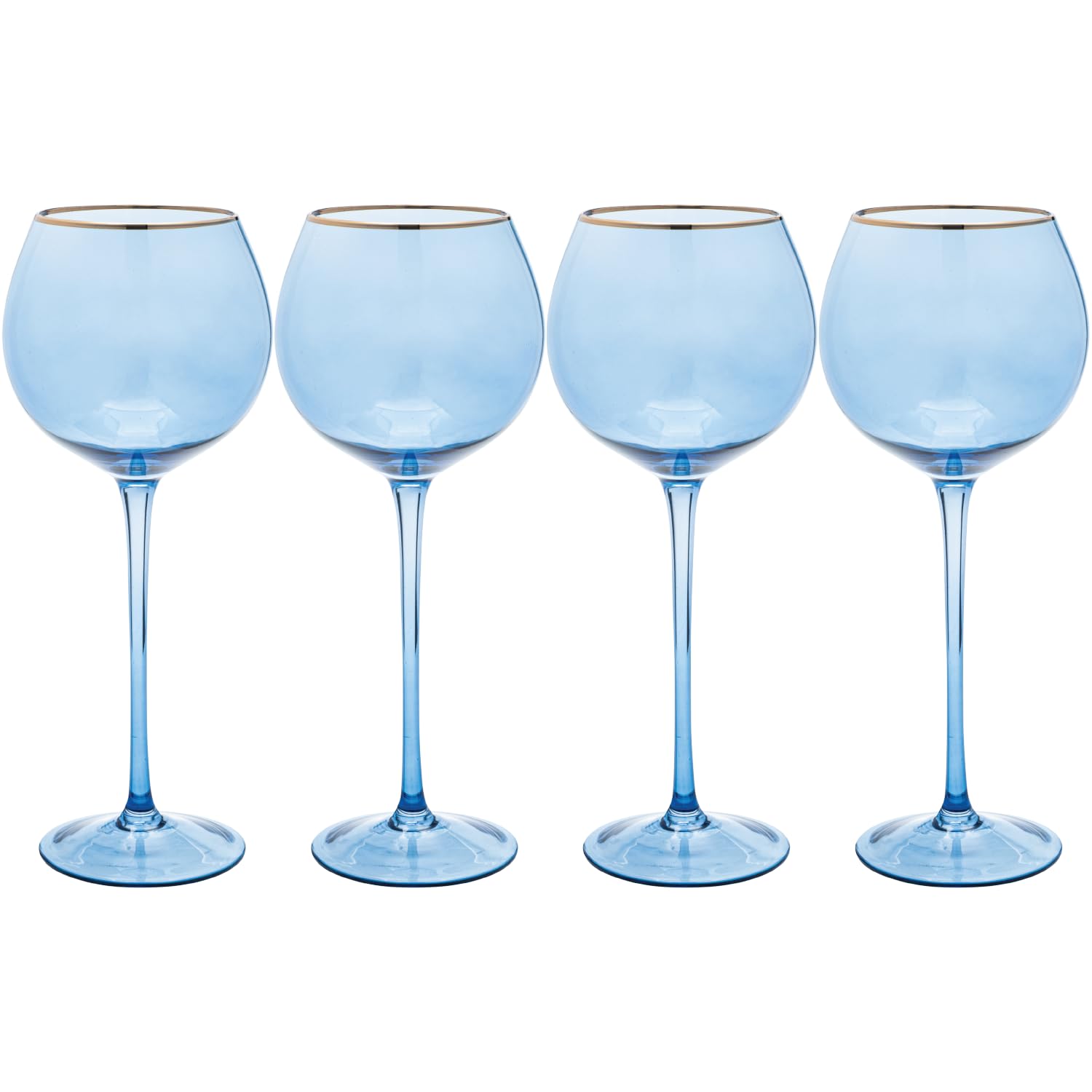 Vikko Wine Glasses, 17 Ounce Blue Wine Glass with Gold Rim, Set of 4 Stemmed Wine Glasses for Red and White Wine, Colored Wine Glasses, Glasses for Wine