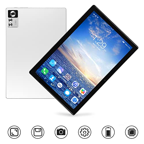 SHYEKYO Office Tablet, 8GB RAM 256GB ROM Gaming Tablet White 10.1in FHD with Gaming Keyboard (US Plug)