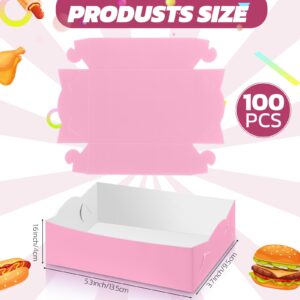 Uiifan 100 Pcs 2lb Paper Food Trays Disposable Nacho Trays Cardboard Halloween Paper Food Boats Trays Hot Dog Serving Trays for Picnic Snacks Carnivals Fairs Tacos French Fries Party Supplies (Pink)