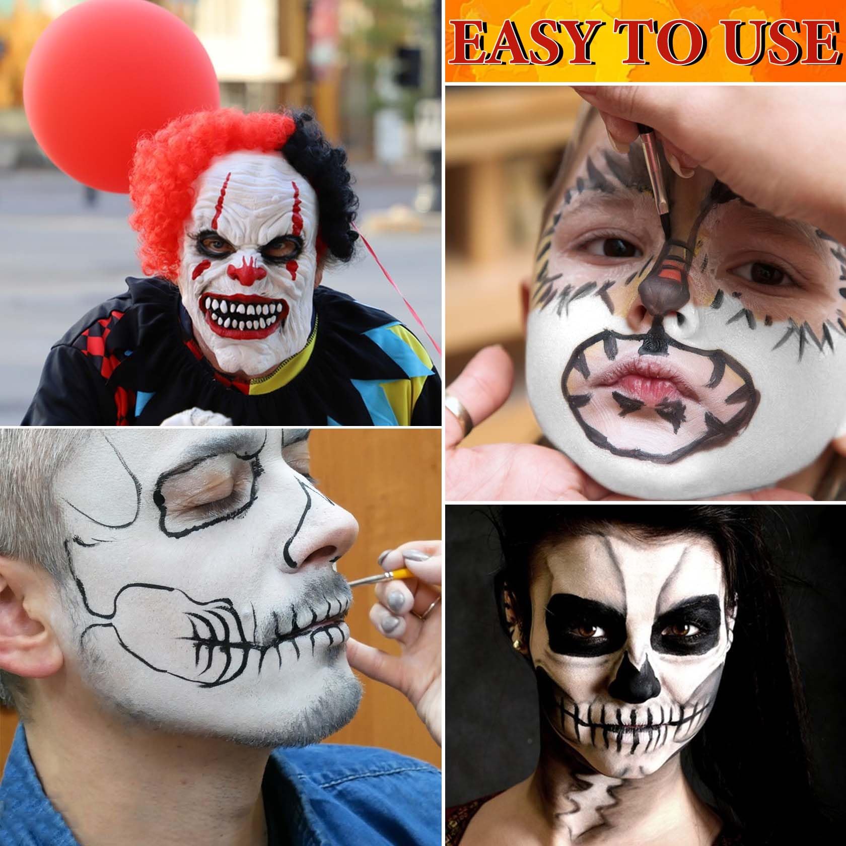 DuoZeng White Red Black Halloween Face Paint Makeup,Professional White Face Paint Clown Joker Cream Makeup Face Painting Kit,Body Paint for Halloween Zombie Costume Stage Cosplay