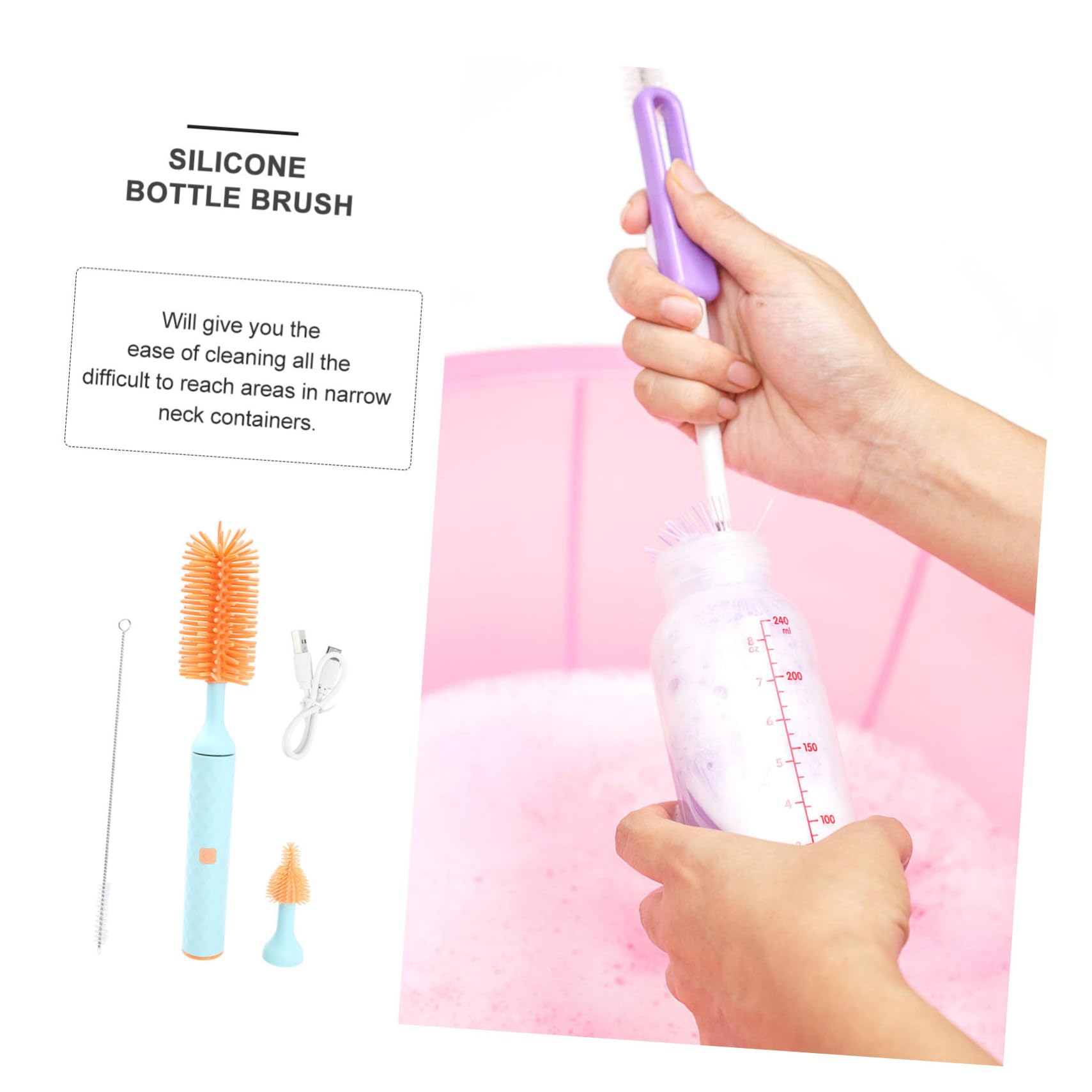 Toyvian 1 Set Electric Bottle Brush Milk Bottle Cleaning Brush Flexible Cleaning Brush Silicone Brush Bottle Cleaner Cleaning Lip Gloss Kit Sponge Baby Makeup