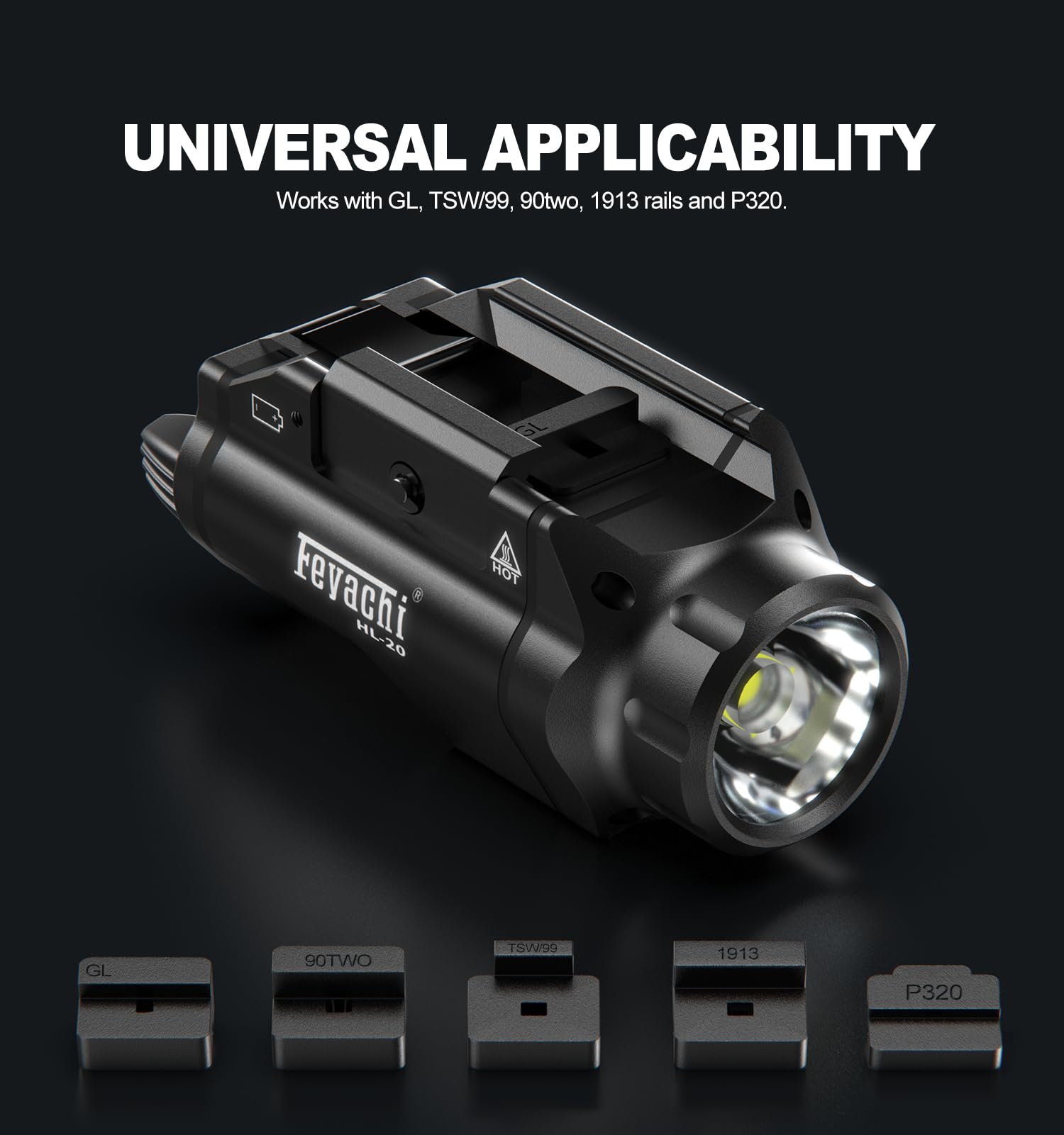 Feyachi HL-20 Pistol Light 1000 Lumen Upgrade LED Weapon Light Compact Rail Mounted Handgun Tactical Flashlight Rail Locating Keys for Picatinny